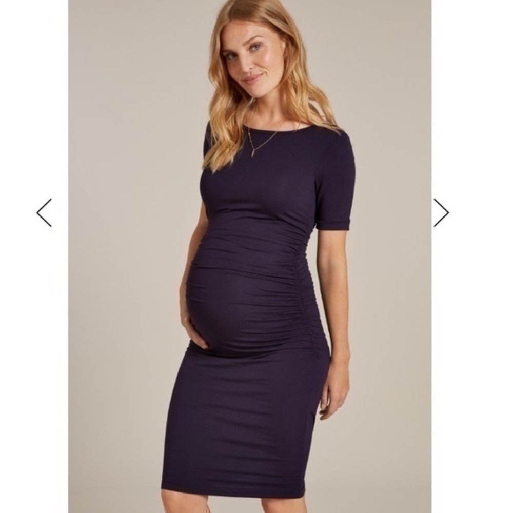 NWT Isabella Oliver Rich Navy Ruching Tshirt dress 2 6 Y9